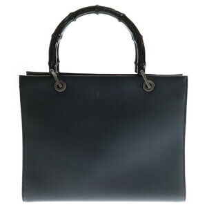 Gucci Bamboo Tote Handbag Bag Leather Black Calf Shoulder